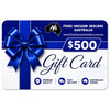 A $500 gift card for Food Vacuum Sealers Australia, featuring a blue ribbon bow on a white and blue background with the company logo and contact details.