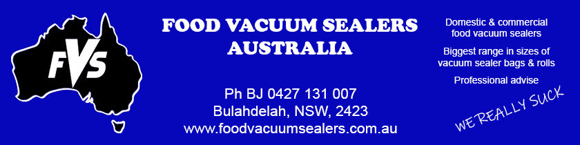 Logo and contact information for Food Vacuum Sealers Australia on rubber backed bar runner