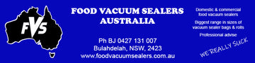 Logo and contact information for Food Vacuum Sealers Australia on rubber backed bar runner