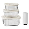 Set of 3 glass vacuum canisters with battery vacuum pump