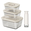 Set of 3 glass vacuum canisters with manual hand vacuum pump